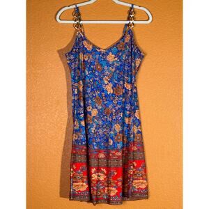 NWOT Women's Spaghetti Strap Chain Sundress Twirly Paisley Floral Adjustable M